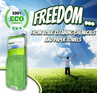 Nano Towels Cleaning Cloths, eco-friendly, chemical-free, as seen on TV. The breakthrough in cleaning fiber technology, these cloths clean with just water and replace expensive paper towels, sponges, cleaning cloths, wet wipes, microfiber cloths, and toxic chemical cleaners, saving money, eco-friendly, and safe for toddlers and babies. Can be used as bath towels, kitchen towels, and dish towels. 35.6 x 35.6 cm, 4 pieces