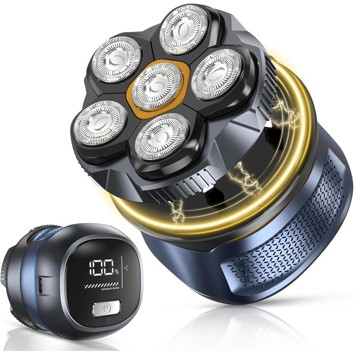 Електрична бритва для гоління голови Glatzen 6D, чоловіча, 2 режими, магнітна, IPX7 водонепроникна, Type-C, для сухого та вологого гоління 0.0 мм