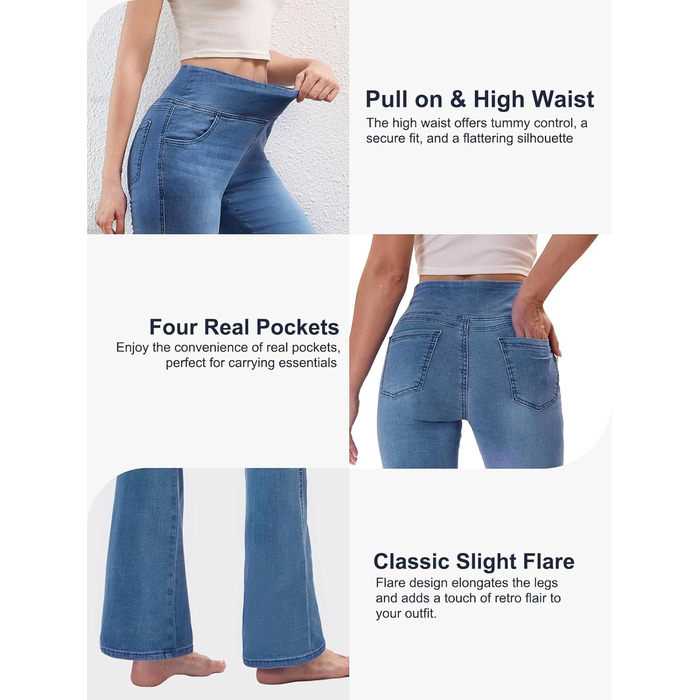 Джинси жіночі Chase Hot Bootcut, висока талія, еластичні джеггінси з кишенями, середній блакитний колір, розмір XL, внутрішній шов 29