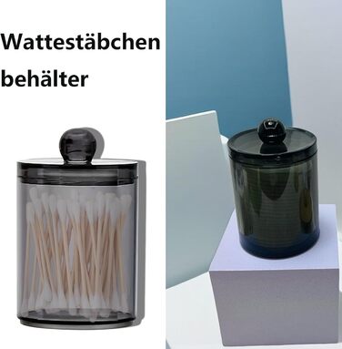 Організатор для ватних паличок та дисків: набір з 3 шт. Чорний акриловий контейнер з кришкою для ванної, спальні, вітальні
