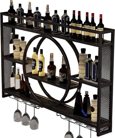 Стильна підвісна вітрина для вина на стіну, металева, велика місткість, для кухні, вітальні, бару (47.2 x 5.9 x 31.4 дюймів, Чорний)