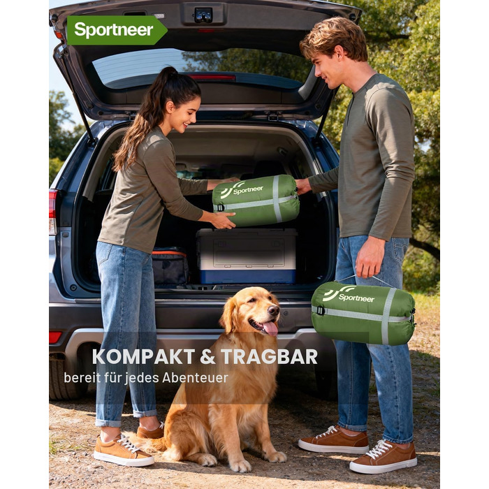 Спальний мішок Sportneer Outdoor для дорослих, теплий багатосезонний (3-4 сезони) для кемпінгу та подорожей, 220x85 см, зелений (температурний режим 10-26 °C)