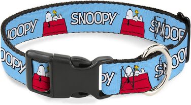 Нашийник для собак Peanuts Snoopy та Woodstock з пластиковою застібкою, блакитний, ширина 1,3 см, розмір S (17,8-21,6 см)