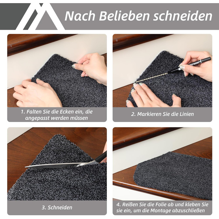 Килимок для сходів COSY HOMEER, 15 шт., 70x22 см, самоклеючий, машинне прання, 100% поліестер, TPE-підкладка, безпечний для дітей та домашніх тварин