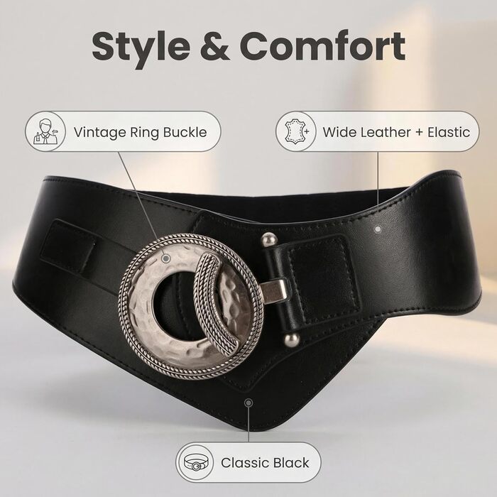 Жіночий шкіряний пояс широкий 60мм, еластичний, чорний/червоний, розміри 65-160см. Стильний пояс для сукні