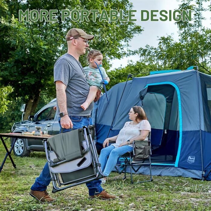 Крісло для кемпінгу Timber Ridge, складне, сіре (2 шт.) - вантажопідйомність 180 кг, з бічним столиком та кишенею