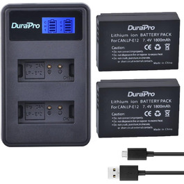 Акумулятор DuraPro 1800mAh LP-E12 + LCD зарядний пристрій Dual USB для Canon EOS M, M2, M10, M50, Rebel SL1, 100D