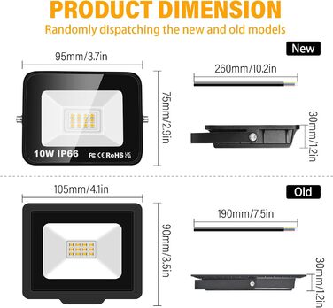 RIGIDON 2x 75W LED Floodlights Outdoor, 7500LM Outdoor Floodlights, 3000K Warm White IP66 Waterproof LED Floodlight, Outdoor Lamp for Garden, Courtyards, Garage, Hotel, Sports Field, Workshop (2 x 10W)