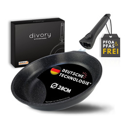 Пательня велика 28 см з антипригарним покриттям, знімною ручкою, для всіх типів плит (індукція) + захисні підкладки з повсті, без PFOA/PFOS, чорна