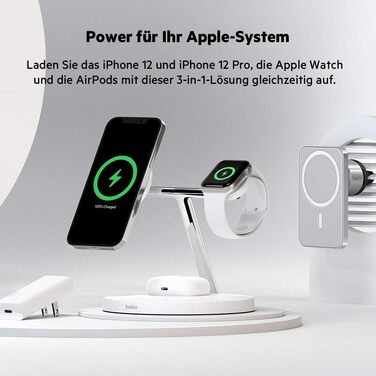 Belkin BoostCharge Pro 3-в-1 MagSafe Бездротове Зарядне Пристрої для iPhone 13, Apple Watch та AirPods (15W) - Білий
