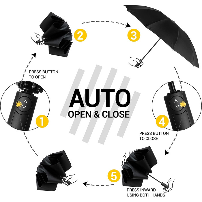 Чоловічий складаний парасолька Conlun Kompakter, штормостійкий, автоматичний, чорний (117 см)