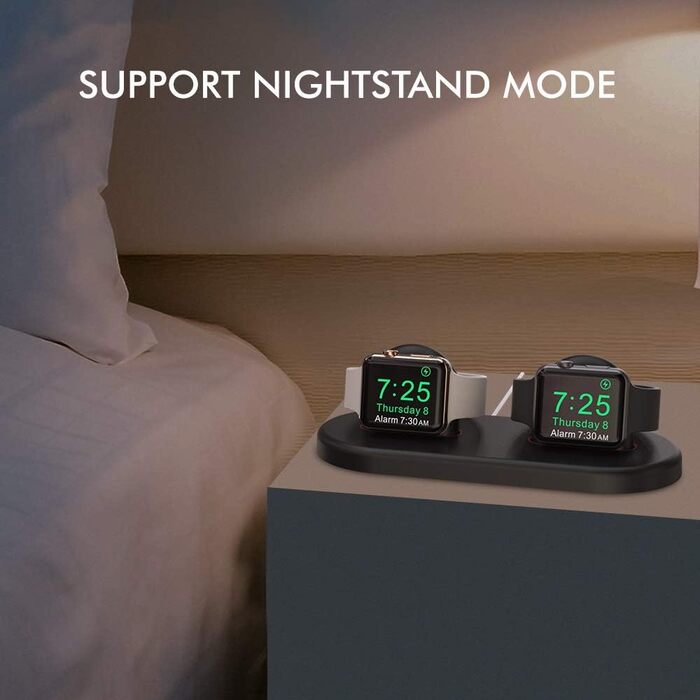 Стійка для зарядки 2 Apple Watch AHASTYLE, чорна. Сумісна з Ultra 3, Ultra 2, Ultra, SE3, SE2, SE, Series 11, 10, 9, 8, 7, 6, 5, 4, 3, 2, 1 (49/46/45/44/42/41/40/38mm). Без зарядного пристрою.