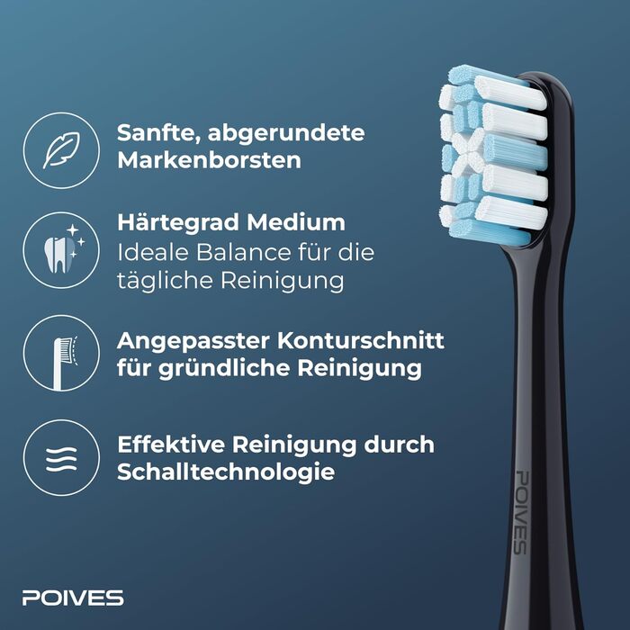 Електрична зубна щітка POIVES P1 Pro з датчиком тиску, 72 000 рухів, гарантія до 4 років, 111 днів без ризику, довга робота від акумулятора, колір Midnight Blue