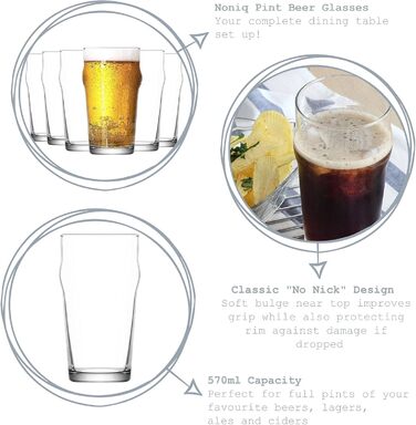 Склянки для пива LAV Noniq Pint 570 мл (6 шт) - Класичні склянки для пива без сколів