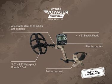 Металодетектор Minelab X-Terra Voyager Tactical - професійний, для дорослих, водонепроникний, 4 режими, з навушниками, рюкзаком та лопатою (Forest, Green)
