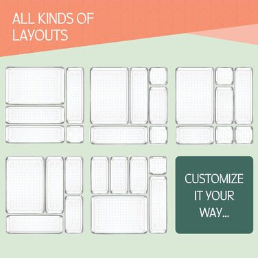 Ruboxa Transparent Drawer Organizer - 25 Pack, transparent plastic drawer organizers for home, organization and storage, kitchen, vanity, and office