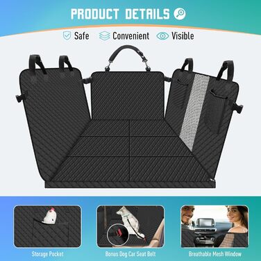 Waterproof Car Seat Cover for Dogs with Wood Board & Seat Belts - XXL Black