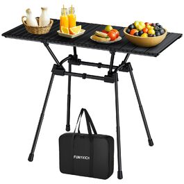 FUNYKICH Стіл для кемпінгу складний 82 x 40 см, регульована висота (44/70 см), легка збірка, портативний, з сітчастою кишенею, алюмінієва поверхня, для барбекю, кемпінгу, вечірок, саду (89 x 40 x 51/63/67/71 см)