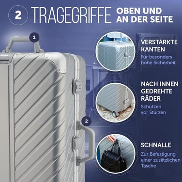 LETTOO Валіза з жорстким корпусом середнього розміру 72L | Валіза з алюмінієвим каркасом - Надзвичайно стійкий вагончик з кріпленням для кишень [ВОДОНЕПРОНИКНИЙ] Захист кутів (Набір валіз Trolley 20 та 29 дюймів, Срібло)