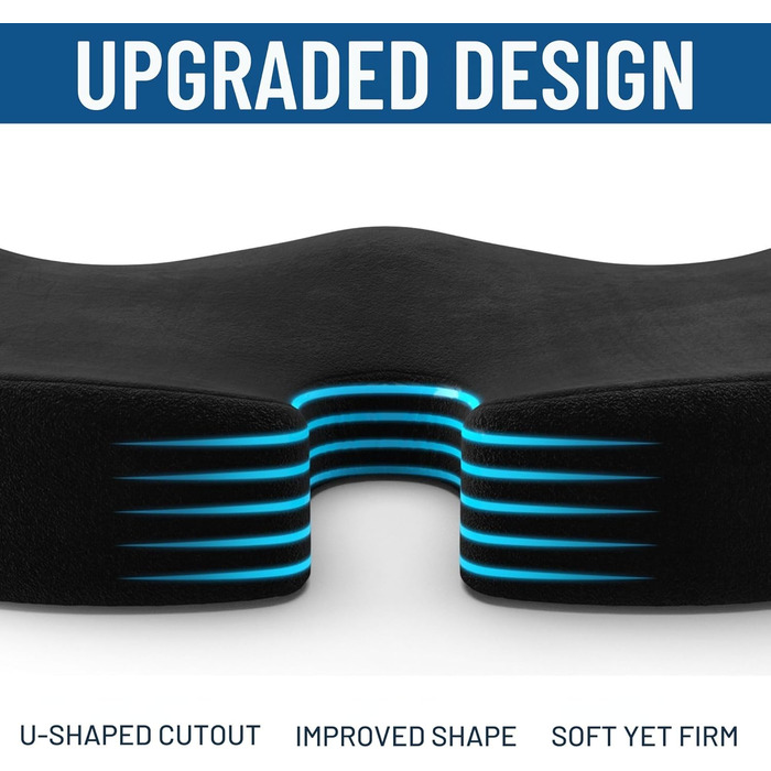 Подушка для сидіння Everlasting Comfort: ергономічна, з Memory Foam для офісу, авто та дому. Підходить для офісного крісла та автосидіння. Зручна, знімний водонепроникний чохол, нековзна основа. Чорна.