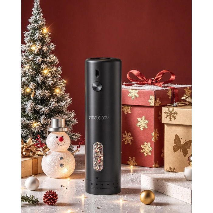 CIRCLE JOY електрична млинка для солі та перцю, з акумулятором, автоматична, 110 мл, регулювання помелу, біле LED-підсвічування, для однієї руки, чорна