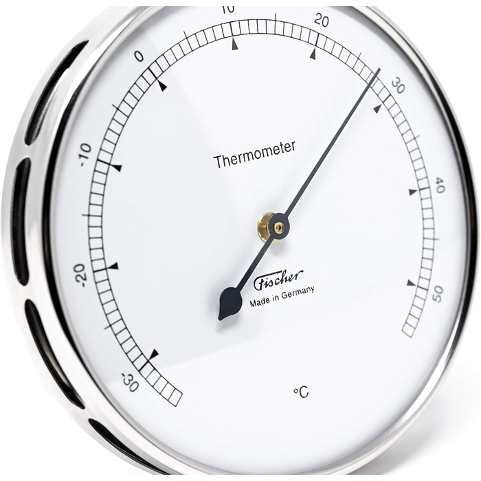 Fischer 117.01 - Indoor/Outdoor Thermometer - 103mm Stainless Steel Bimetal Thermometer Made in Germany – Silver