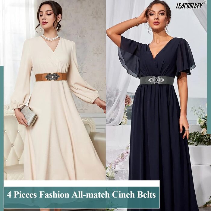 Жіночий еластичний пояс LEACOOLKEY 80 см: широка смугаста модель для суконь, чорний, коричневий, сірий, бежевий