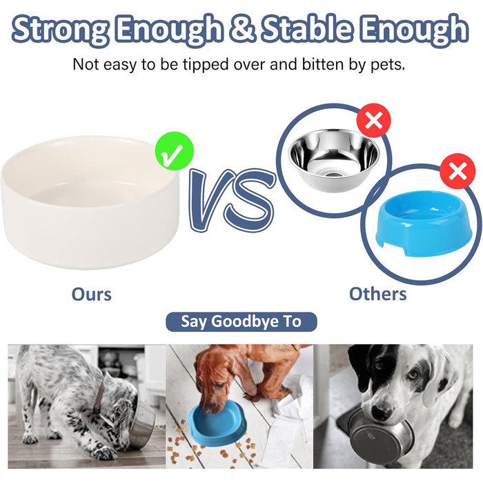 Керамічна годівниця для собак середніх та великих порід - важка, глибока миска для корму або води - 1800 мл - білий колір. Миска для великих собак - біла. Також підходить для малих собак та котів.