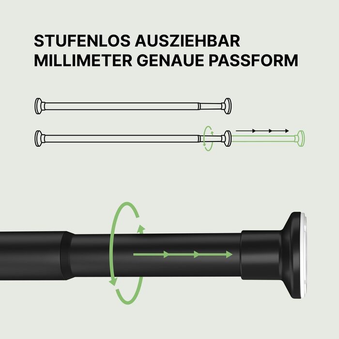 Штанга для штор без свердління, Ø 25 мм - телескопічна штанга для штор, душової стійки, кріплення для вікон, перегородок та кухні (70-120 см) (90-160 см), матовий чорний