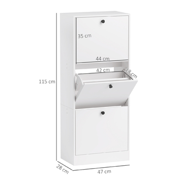 HOMCOM Shoe Cabinet with 3 Flaps, Shoe Storage Bench, Shoe Rack with Adjustable Partition, Narrow Shoe Chest for 12 Pairs of Shoes, 47 x 28 x 115 cm, White | Aosom