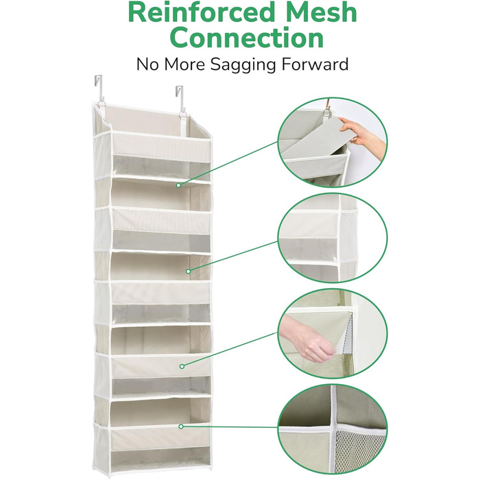 Органайзер для дверей ULG з 5 великими та 10 сітчастими кишенями, 20 кг вантажопідйомність, бежевий