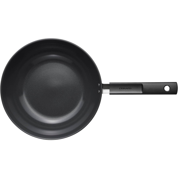 Wok-пательня Fiskars Hard Face 22 см, антипригарна, алюміній, для всіх плит, стійка до подряпин, чорна