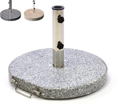 Nexos Parasol Stand Granite Round Grey with Reducing Rings Stainless Steel Sleeve Handle Wheels Ø 40 cm 20 kg For Umbrellas up to 2m