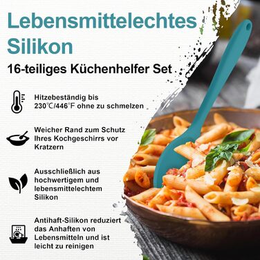 Набір кухонних аксесуарів Homikit, 16 шт. з тримачем, синій. Жаростійкий кухонний інвентар, набір кухонного приладдя, придатний для миття в посудомийній машині