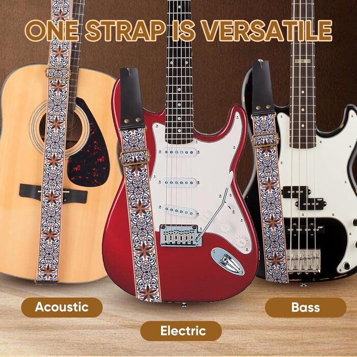 Гітарний ремінь Jacquard з вишивкою з бавовни з кінцями з натуральної шкіри для акустичної гітари GS-89-1 Petal Brown
