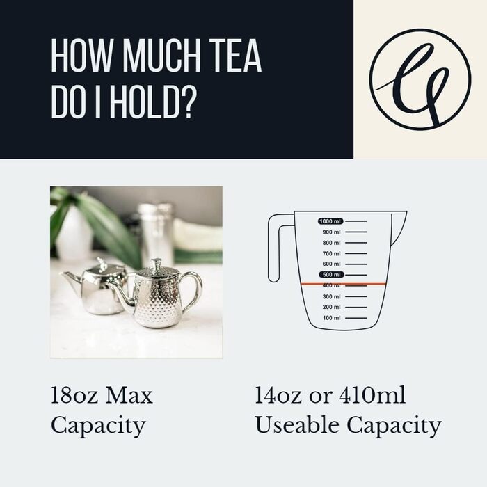 Café Olé Sandringham Teapot with Hammered Finish made from high-quality 18/10 stainless steel and surface – 0.5L, drip-free pouring, hollow handles (18oz, high-gloss polish)