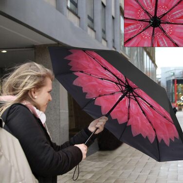 Стійкий до вітру туристичний парасолька з автоматичним відкриванням/закриванням, 8 спиць (червоний)
