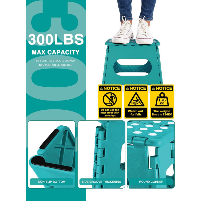 Складаний табурет HOUSE DAY 27 см, чорний. Стабільний, з антиковзними ніжками та ручкою для перенесення, компактний, витримує до 150 кг. Підходить для кухні, ванної, дитячої кімнати, кемпінгу.