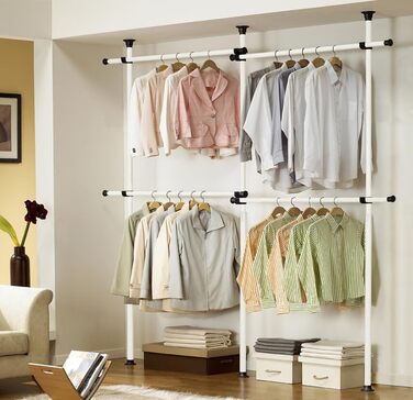 Robust, triple-extendable clothes rail from House of Home – Replacement for clothes rail in wardrobe – Adjustable shelf frame – Clothes storage (double bed)