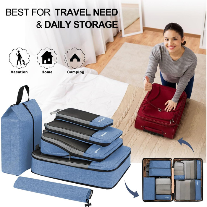 Набір компресійних органайзерів для подорожей (6 шт., блакитний)
