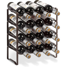 Metal wine rack, stackable bottle rack for 16 bottles, suitable for cellars, bars, and storage rooms. Stable, modular, and expandable bottle and wine storage (4 tiers)