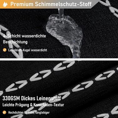 Шторка для душу BTTN 182 x 200 см, бохо-фермерський стиль, важка тканина, смугастий дизайн, бахрома, водовідштовхувальна, з вантажами, 12 гачків, чорно-біла, H200 x B180 см