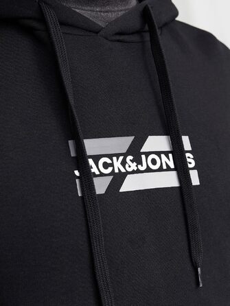 Чоловічий худі з капюшоном JACK & JONES з логотипом, чорний, розмір M