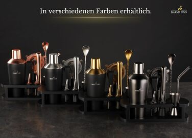 BARMINGO Stainless Steel Cocktail Set - 11 Piece Bar Set with Shaker, Stand & Accessories | Cocktail Shaker Set | Bartender Set | Cocktail Mixing Set | Bar Set | Gift Set | Black Metallic Black