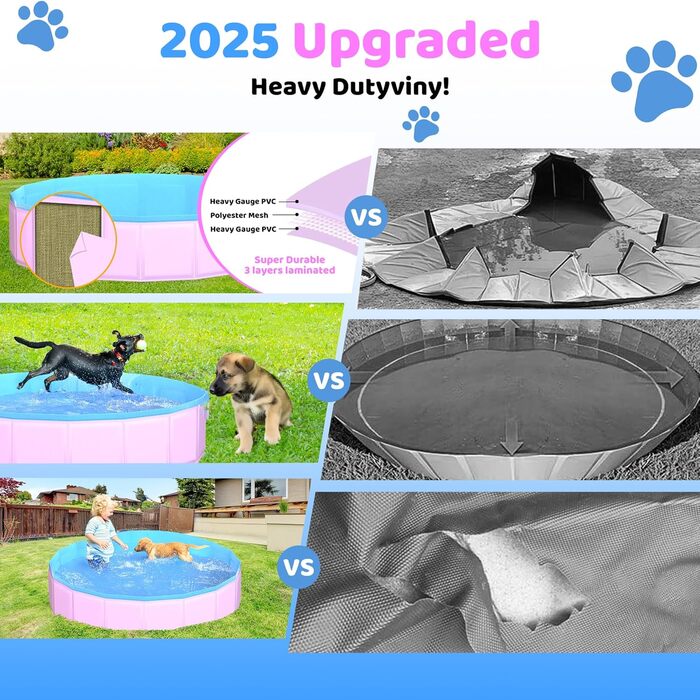 80x20 cm Foldable Dog Pool – Collapsible Plastic Hard Pool for Dogs and Children, Non-Slip Pet Bathtub for Outdoor Use in the Garden, Lightweight and Portable (Pink, 220x30cm)