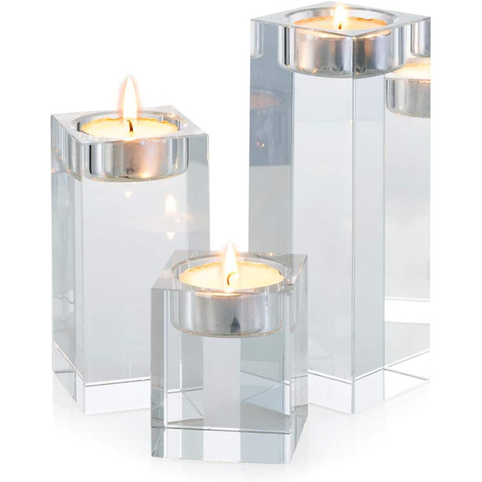 Sziqiqi 1-Set (3-piece) high-quality crystal glass candlestick set. Crystal candlesticks for romantic dinners, creative candlestick decorations for weddings, home decor, dining tables, and bars, space-saving.