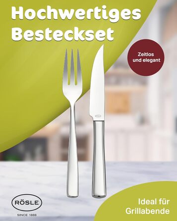 RÖSLE ELEGANCE Steak Set, 12-Piece – High-Quality Steak Set for 6 People made of Stainless Steel 18/10 and Special Blade Steel – Highly Polished, Dishwasher-Safe, in Elegant Gift Box, 12-Piece Steak Set