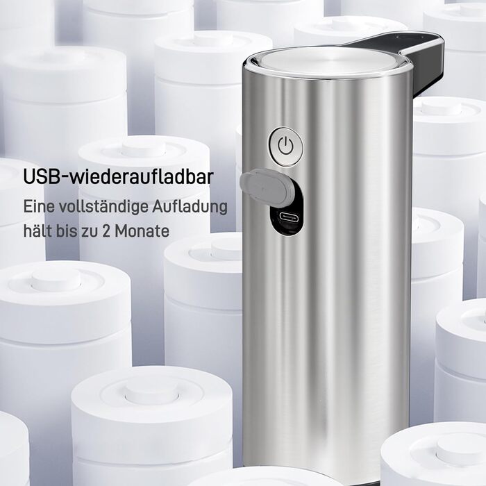 Automatic Soap Dispenser with Window - Infrared Sensor, 250ml, USB Rechargeable, Waterproof, Adjustable Dosage, Drip-Free, for Kitchen & Bathroom - Matte Black (Silver)