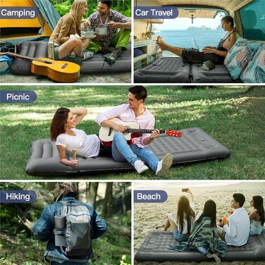 NHOWIN Self-Inflating Camping Mat - 12cm Thick, Ultralight with Pillow & Foot Pump - Compact, Waterproof, Anti-Ripstop Mat for Outdoor, Backpacking, Hiking
