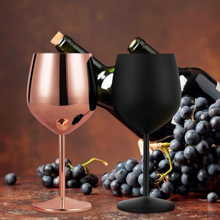 Набір келихів для вина Livole, 550 мл (18oz), нержавіюча сталь, келихи для шампанського, коктейльні келихи, матове чорне та рожеве золото (4 шт.)